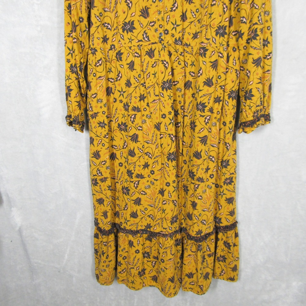 Universal Thread Mustard Yellow Floral Boho Midi Dress XXL Long Sleeve Cotton - Picture 4 of 14